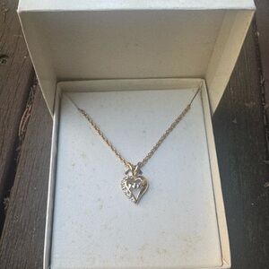 Vintage 90s Nina Ricci Crystal Two Tone Heart Pendant Gold Necklace